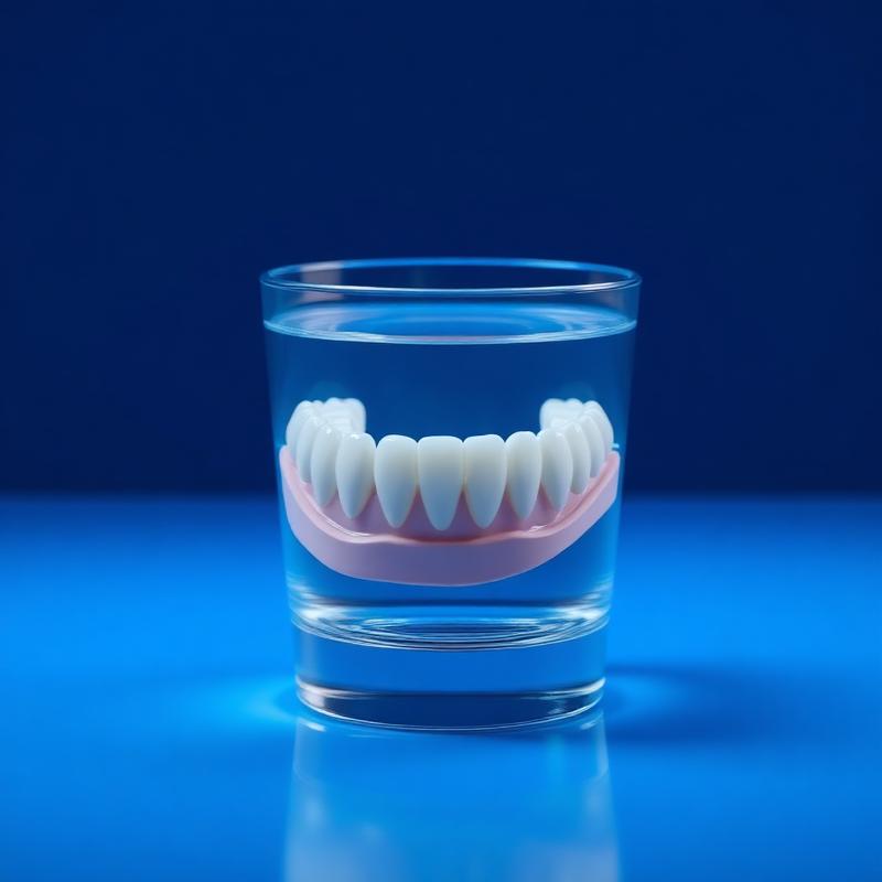 Prótese dentária total em um copo com água